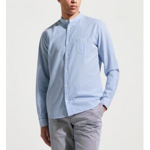 Chemise droite col officier imprimé rayé coton