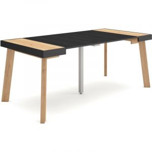 Table console extensible, Console meuble, 180, Pour 8 personnes, Pieds en bois, Style moderne, Ch&ecirc;ne et noir - Skraut Home
