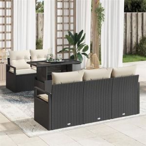Ensemble de Canapés de Jardin 6 Pièces avec Coussins Rattan Poly Noir, Canapé de Jardin 2 Places avec Coussins Rattan Poly 3348733