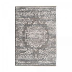 Dezenco Tapis salon et chambre 160x230 gris rectangle tiss&eacute; motif oriental medallia