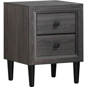 Giantex Table de Chevet, Table d'Appoint avec 2 Tiroirs, Table de Nuit avec Pieds en Bois d&rsquo;H&eacute;v&eacute;a Massif, 40 cm x 39,5 cm x 55 cm, Gris