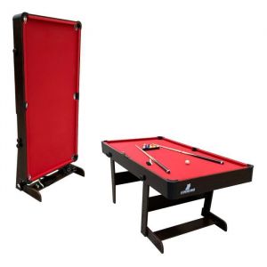 Image de Cougar Table de Billard Hustle XL - Table de Billard pliable 6ft marron / rouge pour l'intérieur - Accessoires inclus