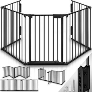 Image de Barrière de sécurité enfant - grande version 300 cm Grille de protection métal - pliable avec porte inclus 5 éléments - Pré-assemblé - Kiduku