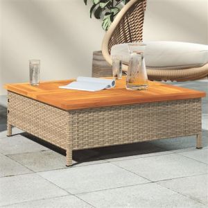 VidaXL Table de jardin beige 70x70x25 cm résine tressée et bois acacia