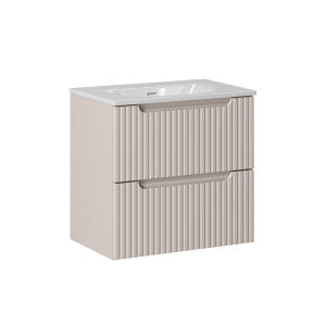 Meuble vasque encastrée 2 tiroirs stratifiés beige