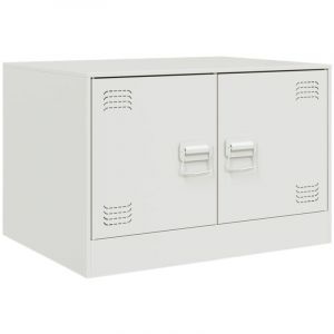 VidaXL Table basse blanc 67x50x44 cm acier, table d'appoint, table de salon, table &agrave; th&eacute;, bout de canap&eacute;, table lat&eacute;rale, table basse avec rangement