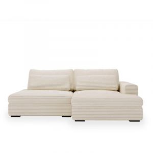 Ayda - Canapé d'angle convertible avec coffre en velours gros côtelé beige - Angle droit