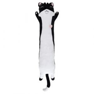 Coussin Peluche Allong&eacute; Chat Noir et Blanc 100cm - TOM - ALTOBUY