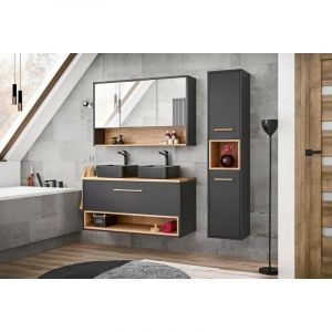 AC-Déco Ensembles salle de bain - Ensemble meuble vasques à poser + Grande armoire - 120 cm - Borneo Cosmos Beige