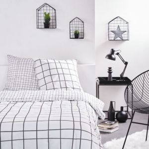 Today Parure de lit Sunshine - 2 personnes - 220 x 240 cm - 100% coton - Blanc Motif A carreaux