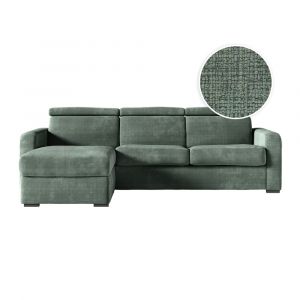 Loungitude Canapé d'angle convertible couchage 140x190cm en tissu chenille vert