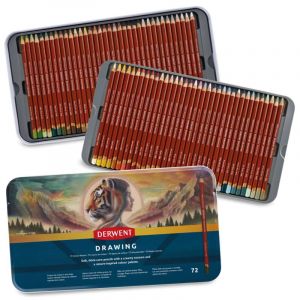 Derwent Crayons à dessin, coffret de 72 dans une boîte en métal, mine ronde de 5 mm, résistance supérieure, texture crémeuse, idéal pour le dessin et le coloriage, qualité professionnelle, 2306558