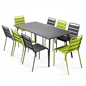 Oviala Ensemble table et 8 chaises en m&eacute;tal gris et vert