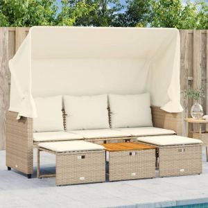 VidaXL Canapé de jardin 3 places avec auvent et tabourets beige rotin