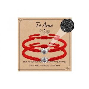 Bracelets Couple Je T'aime En 100 Langues Rouges - Lot De 2 Bijoux Ajustables Avec Pendentif Projection Et Cordon En Nylon