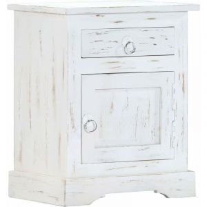 Table de nuit c vet commode armoire meuble chambre blanc 40 x 30 x 50 cm bois de manguier m if 1402133