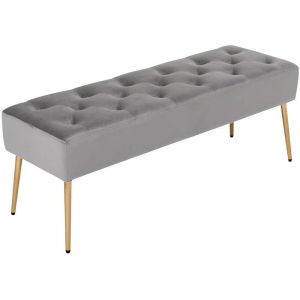 Décoshop26 Banc banquette rembourré capitonné en tissu velours gris pieds métal doré BAN09008