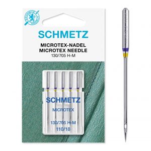 Demeyere SCHMETZ Aiguilles pour Machines à Coudre 5 Aiguilles Microtex | 130/705 H-M | Grosseur d'aiguille 110/18 | Convient pour Les Tissus particulièrement denses ou Fins