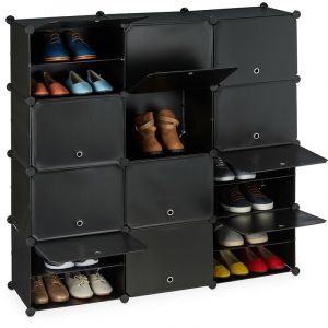 Relaxdays Étagère à chaussures, système d’emboîtement, 24 compartiments, 12 portes, HLP 125x125x31,5 cm, noire