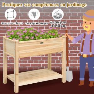 Image de COSTWAY Potager Surélevé en Bois avec Étagère Inférieure 4 Trous de Drainage 86x46x76 cm pour Lég es, Fleurs rbes Jardin, Balcon