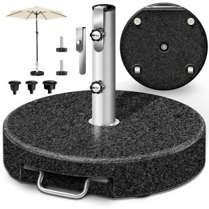 Tillvex Pied de parasol en granit avec roulettes et manche télescopique, anthracite - 27 kg rond Pied de parasol avec tube en acier inoxydable Pied