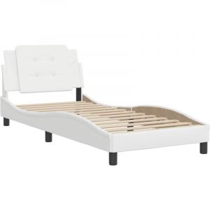 VidaXL Cadre de Lit avec Tête de Lit, Lit Rembourré, Lit Simple, Lit Adulte de Chambre à Coucher Intérieur, Blanc 90x190 cm Similicuir