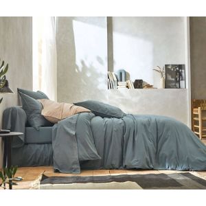 Blanc des vosges Drap percale lav&eacute;e Boh&egrave;me -280 x 310 cm-Orage