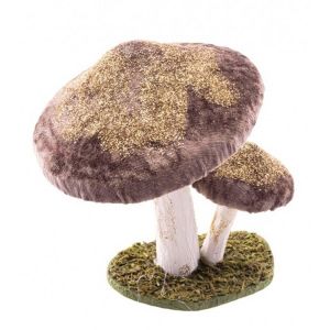 Ruedelafete Deux Champignons fairy velours pailletés or sur socle, Taupe 17cm