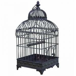L'héritier du temps Moyenne Cage à Oiseaux de Jardin Intérieur Extérieur Carrée en Fer Patiné Marron 20x20x49,5cm
