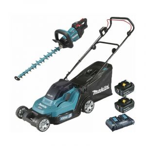 Makita Pack Jardin: tondeuse 36V 43cm DLM432 + taille haie 50cm DUH502 + 2 batteries 5Ah