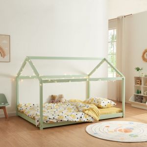 Lit cabane pour enfant Cerro bois de pin contreplaqué 120 x 200 cm vert menthe