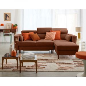 Alicante - canapé d'angle réversible convertible avec têtières - coffre - 4 places - en tissu texturé - Terracotta