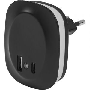 Osram Veilleuse LUNETTA EDGE, noire, 0,35 W, 10 lm, lumière blanche chaude, capteur de lumière du jour, connexion USB-A et USB-C, technologie LED, fonction de charge, longue durée de vie, 3 000 K