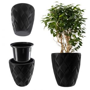 Kadax - Pot de Fleur avec Insert, Couvercle Noir, 42 cm
