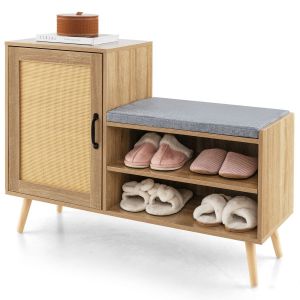 Coast Rattan Shoe Cabinet with Bench 2-in-1 - Natural, 105 x 35 x 76 cm, 3 étagères réglables, pieds en pin