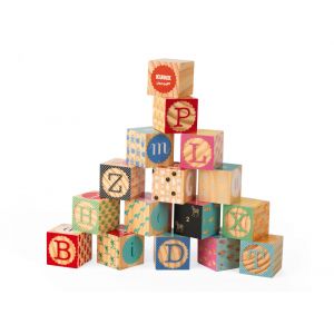 Janod Kubix - 16 cubes alphabet grav&eacute;s (bois)
