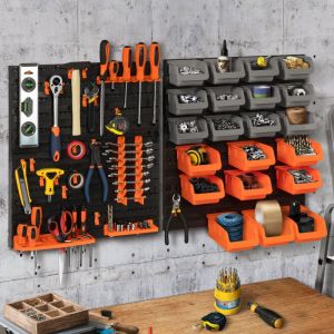 Image de Idmarket Kit de rangement mural 45 pièces panneau perforé et porte-outils