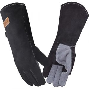 Gants Barbecue WZQH 40 cm Cuir R&eacute;sistant Feu Chaleur Four Soudure Po&ecirc;le