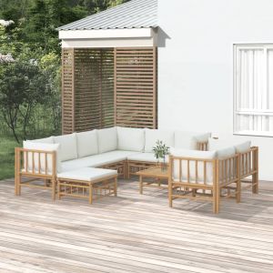 VidaXL Salon de jardin 10 pcs avec coussins blanc crème bambou - Brun