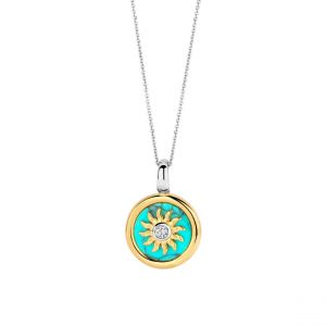 Ti sento Pendentif - 6831TQ Argent Doré Et Pierre Synthétique Turquoise Forme Soleil