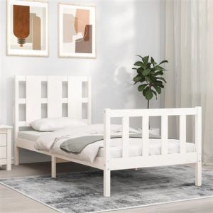 VidaXL Cadre de lit avec tête de lit blanc 90x190 cm bois massif, lit, mobilier de chambre à coucher, lit en bois, lit simple, cadre de lit en bois