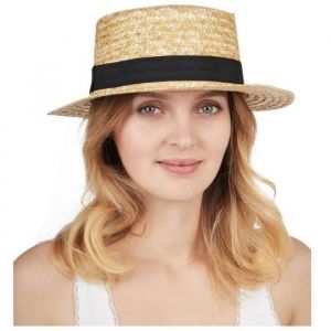 Ptit Clown Chapeau en paille Canotier - Taille adulte unique - Beige - Garantie 2 ans
