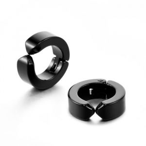 Zense Boucles d'oreilles homme acier noir sans perçage des oreilles ZE0070