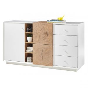 Image de Pegane Buffet finition laquée blanc mat et chêne - Longueur 152 x Hauteur 83 x Profondeur 40 cm