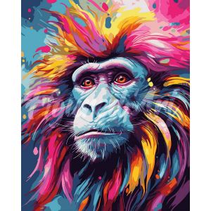 Peinture au numéro : Babouin Coloré Abstrait - toile tendue sur châssis