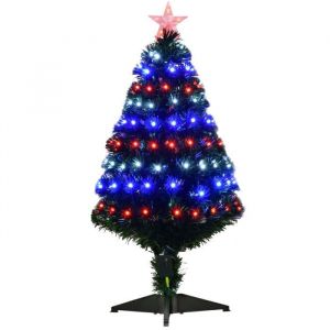 Homcom Sapin de Noël artificiel fibre optique LED 90 ampoules étoile H90 cm