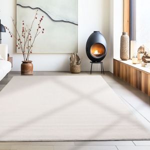 Tapis de salon moderne et moelleux à poil court, avec sous-couche antidérapante, lavable, super doux Tapis Blanc 120 x 170 cm