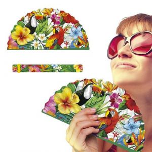 Fiesta guirca Éventail papier hawaï toucan perroquet hibiscus 16092