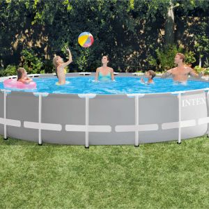 Intex Prism Frame - Piscine avec pompe de filtration - 610x132 cm - Ronde - Piscine intérieure - Accessoires inclus - Gris