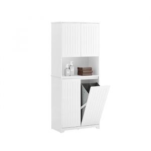 Sobuy BZR150-W Armoire de Salle de Bain Haute avec Sac &agrave; Linge, 2 Paniers &agrave; Linge Amovibles, &Eacute;tag&egrave;res R&eacute;glables, Compartiments
